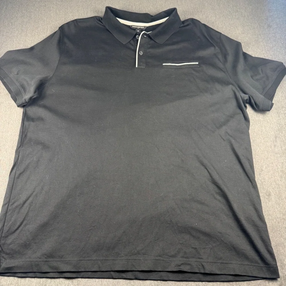 Banana Republic Mens XL Black Polo Shirt Short Sleeve‎ Cotton Piping Pocket